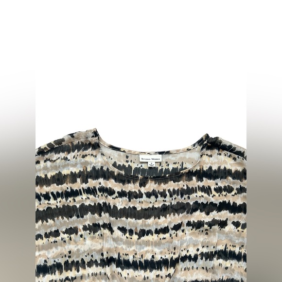 Studio Works Cream / Black/ Tan Sheer Blouse Women Size M (Medium) - Picture 7 of 9